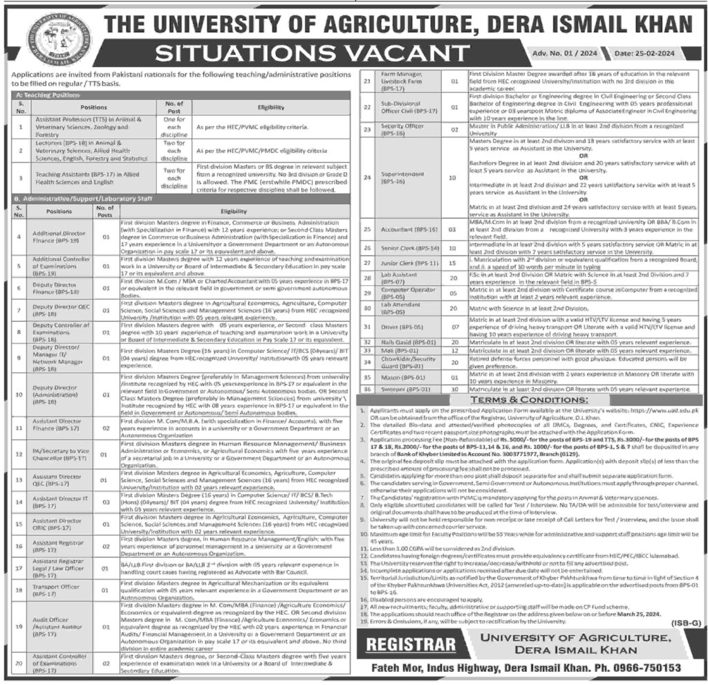 Agriculture University DIKhan Jobs