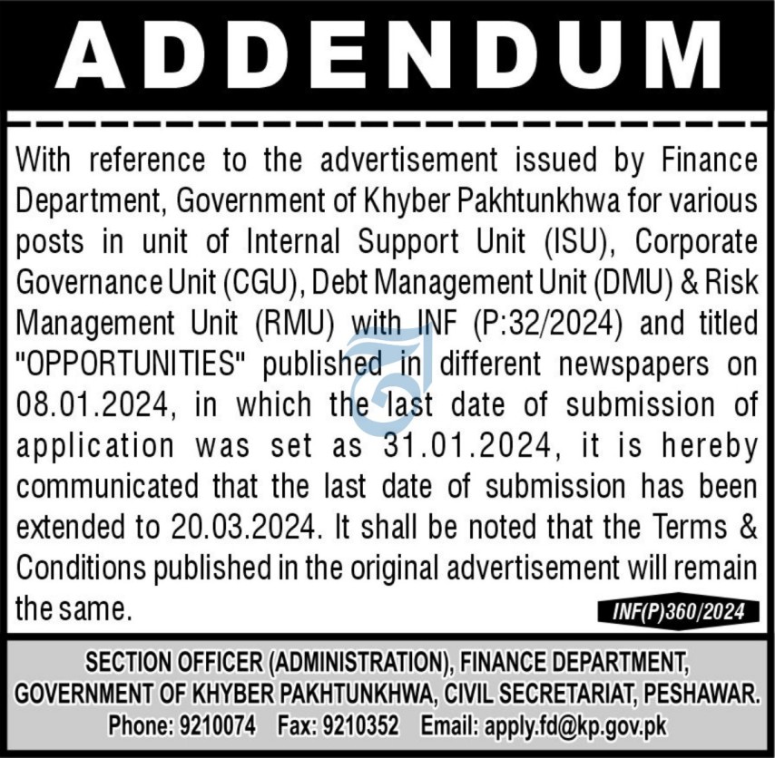 Finance Department KPK Jobs