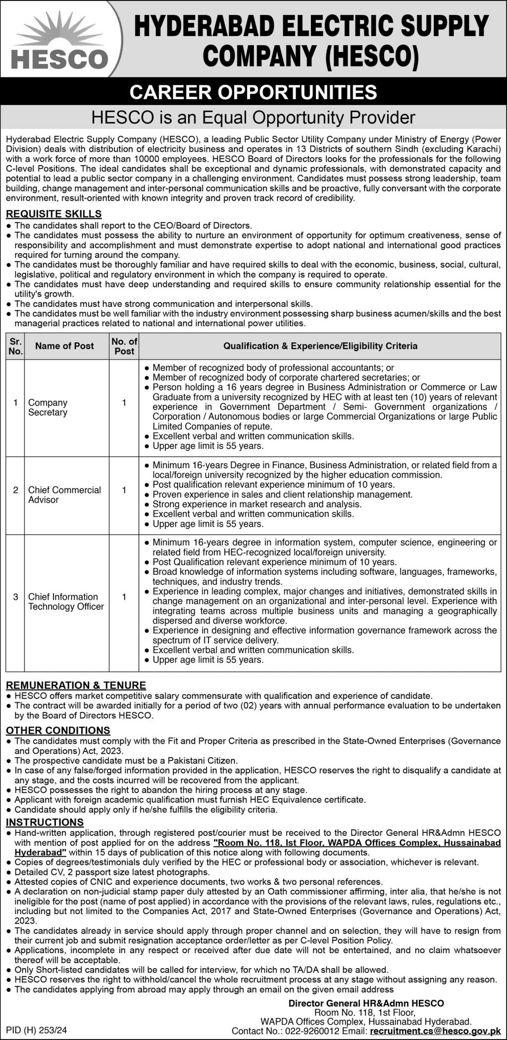 Hyderabad Electric Supply Company HESCO Jobs