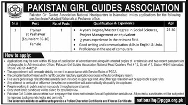Pakistan Girl Guides Association Jobs