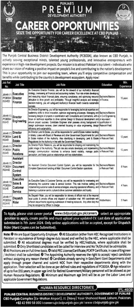 Punjab Central Business District Development Authority (CBD Punjab) Jobs