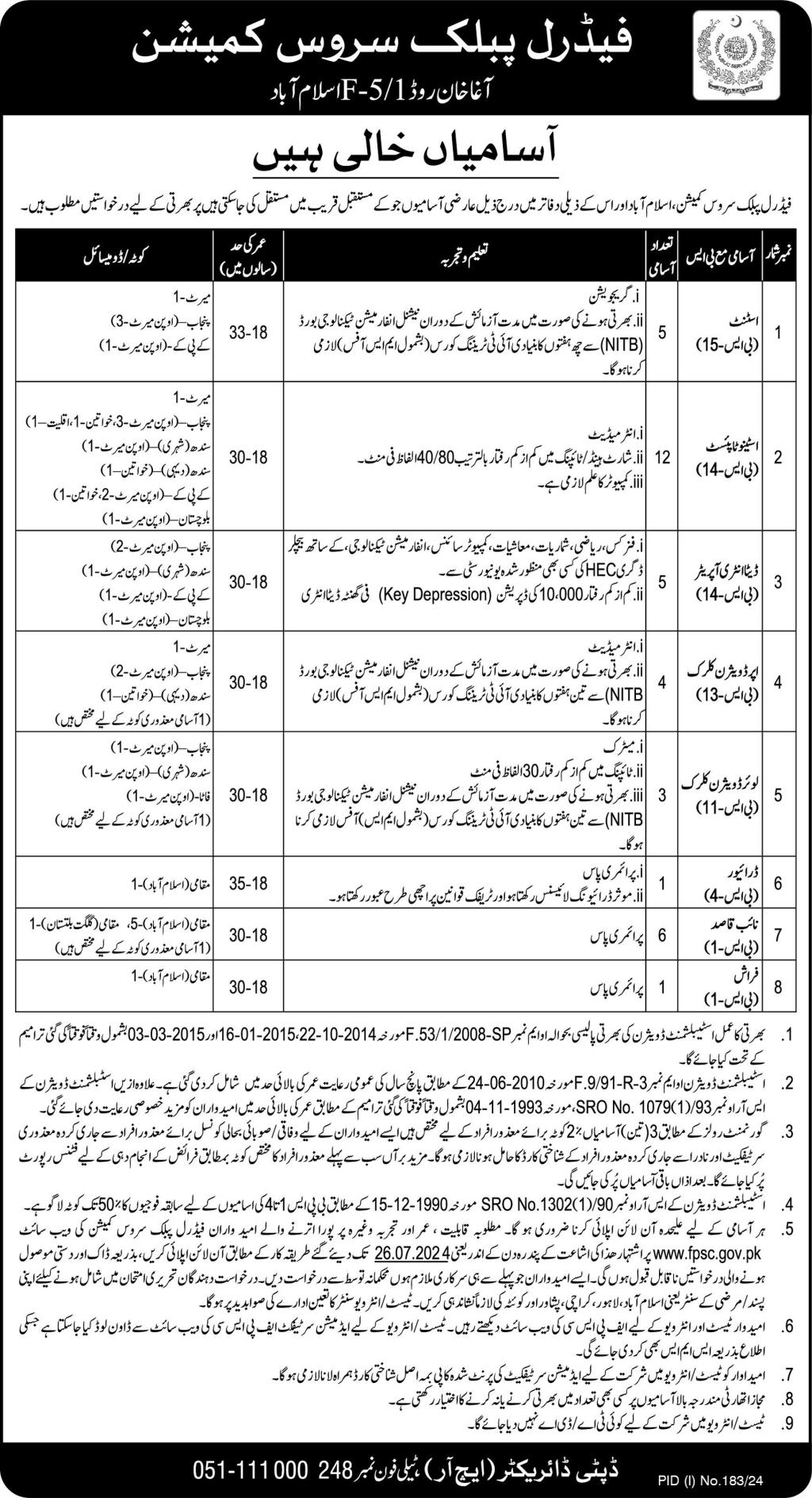 FPSC Jobs Advertisement