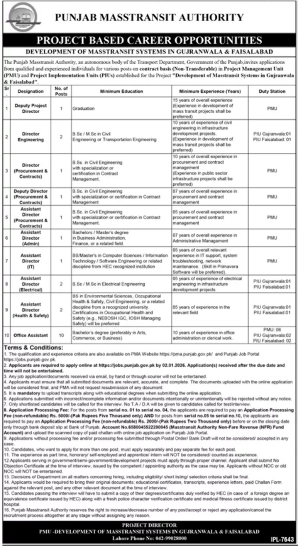 Punjab Masstransit Authority Jobs