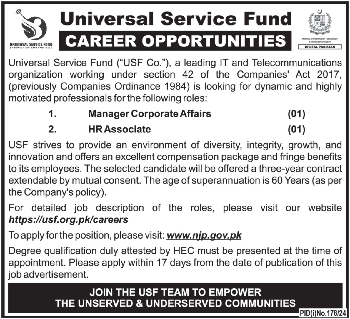 Universal Service Fund Pakistan USF Jobs