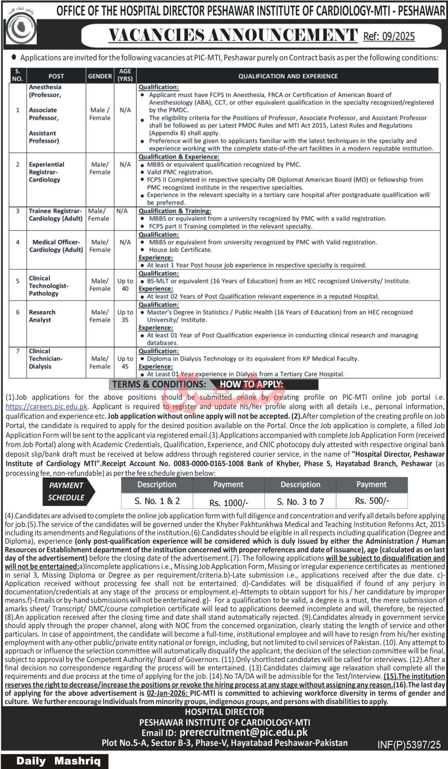 Peshawar Institute of Cardiology Jobs