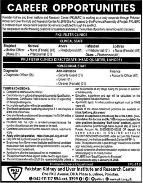Pakistan Kidney and Liver Institute and Research Centre PKLI Jobs